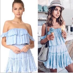 MISA marion blue dotted smocked mini skirt tank 2 piece set size small